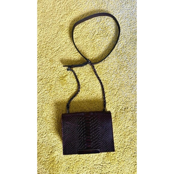 Alice + Olivia Snake Embossed Crossbody Messenger Bag Nicki Shoulder Brown - Picture 1 of 14